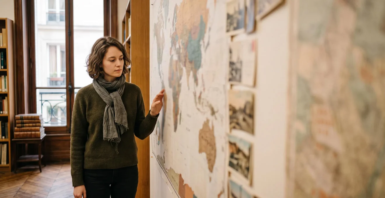 Etudiant devant une carte du monde symbolisant le choix d'un pays pour sa 3ème année à Sciences Po